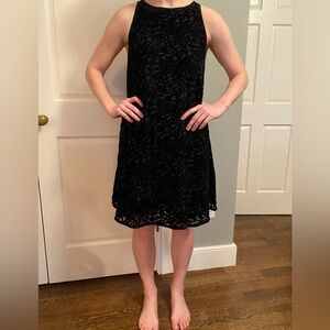 Eileen Fisher laser cut black velvet cocktail dress